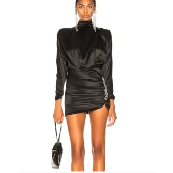 Alessandra Rich Black Silk Mini Dress 46 Embellished NWT - Size 8 - Picture 3 of 15